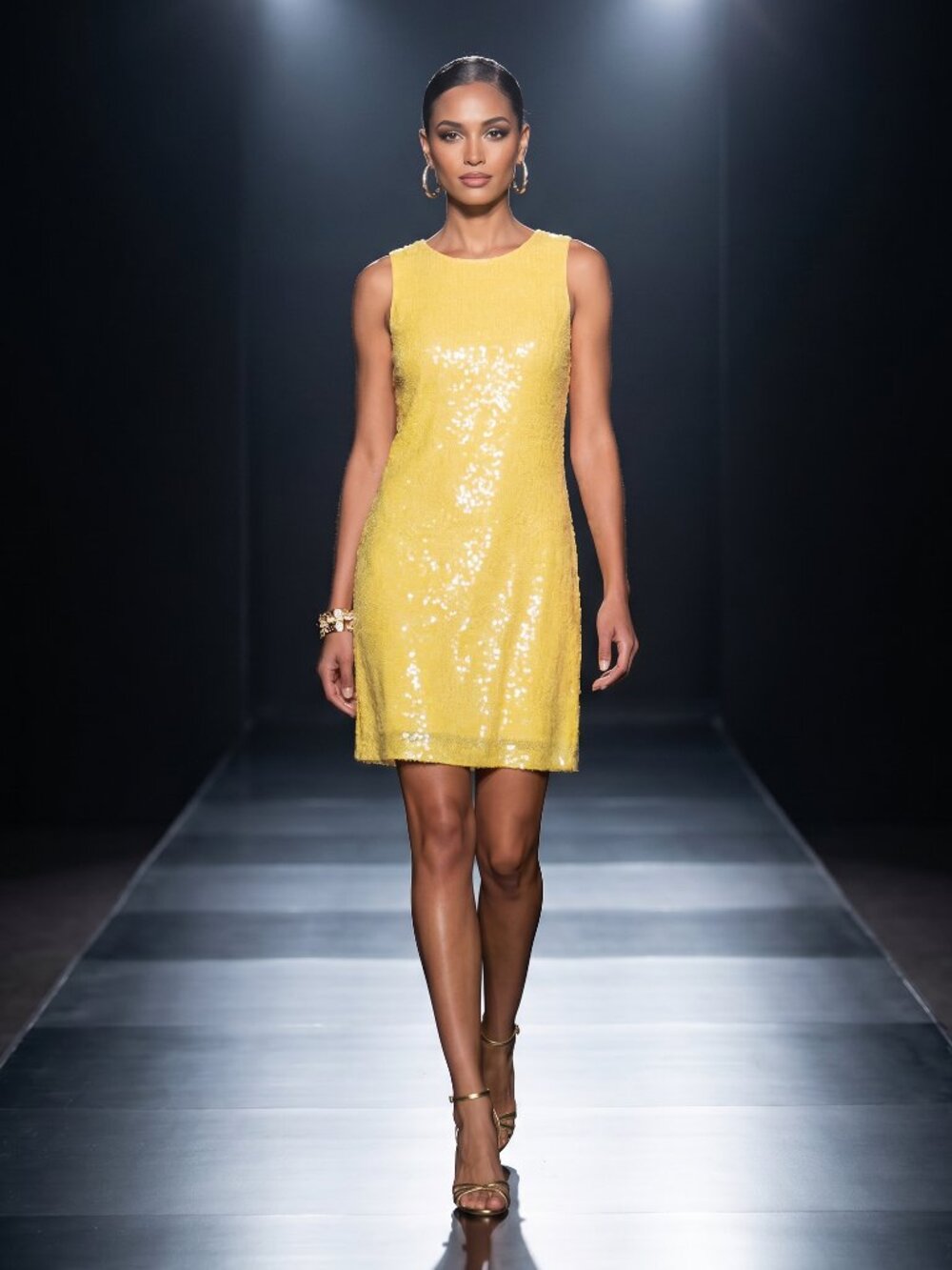 Anne Klein Lemon Yellow Sequin Shift Dress Cocktail Party Glam Size 6 NWT - Picture 9 of 9